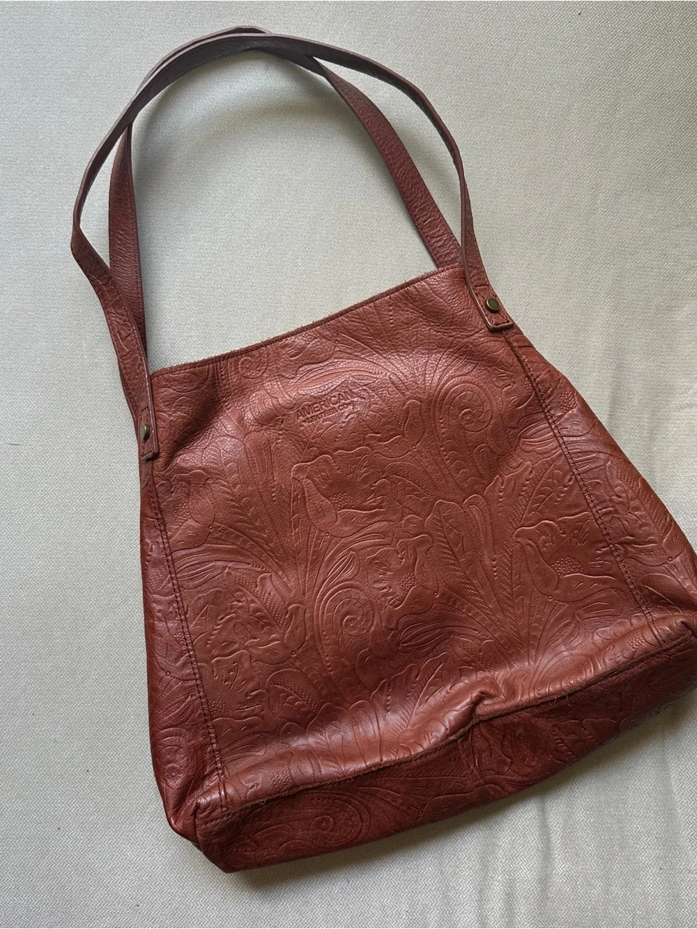 Embossed Leather Shoulder Bag in Rich Chestnut